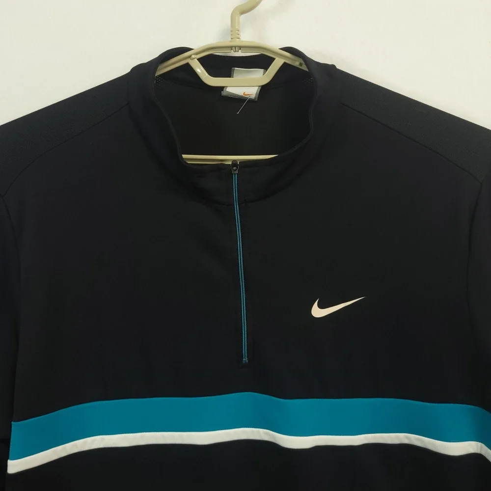 Nike Shirt Quarter Zip Pullover Mens XL Black Teal Fit Dry Golf Long Sleeve